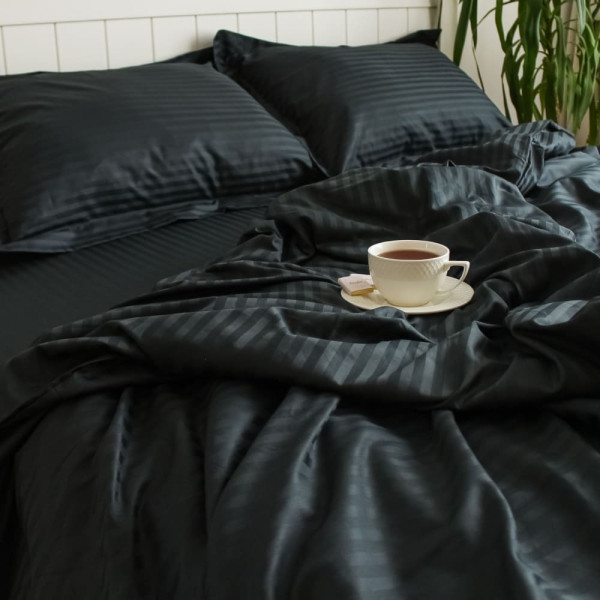 Сімейна постільна білизна ™Кіт Муркіт, страйп-сатин King Size 57039-4 Чорна нічка