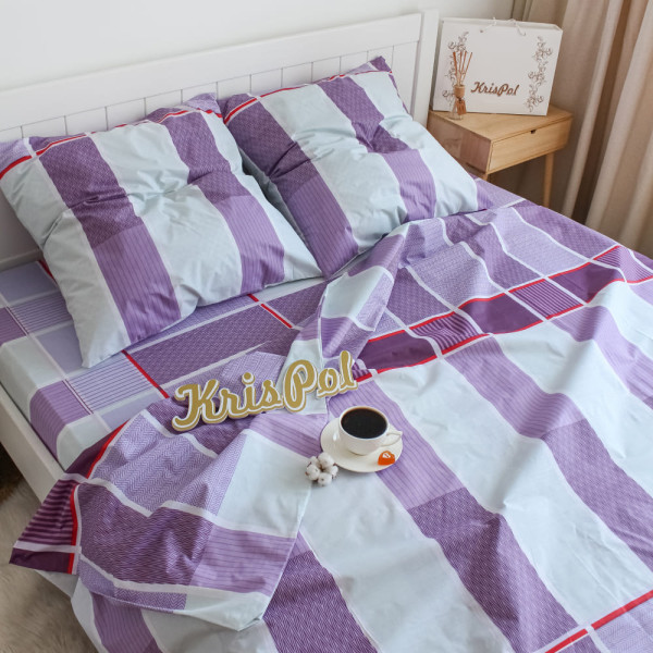 Двоспальна постільна білизна ™Кіт Муркіт, бязь 513183-2 Фіолетова клітинка