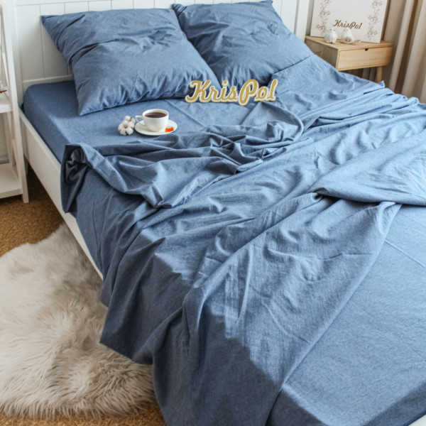Євро постільна білизна ™Кіт Муркіт, варена бавовна 87161-3 Джинсовий