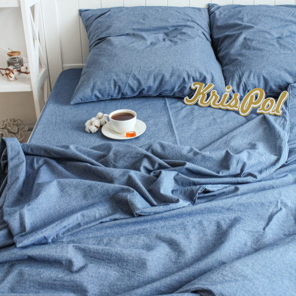 Двоспальна постільна білизна ™Кіт Муркіт, варена бавовна 87161-2 Джинсовий