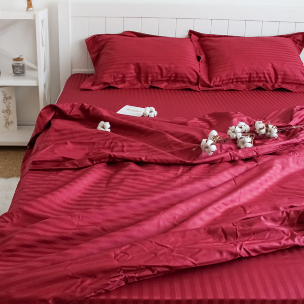 Євро постільна білизна ™Кіт Муркіт, страйп-сатин King Size 571840-3 Бордо