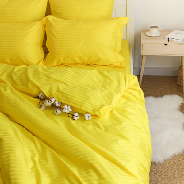 Двоспальна постільна білизна ™Кіт Муркіт, страйп-сатин (4 наволочки) 56100-2 Жовте диво