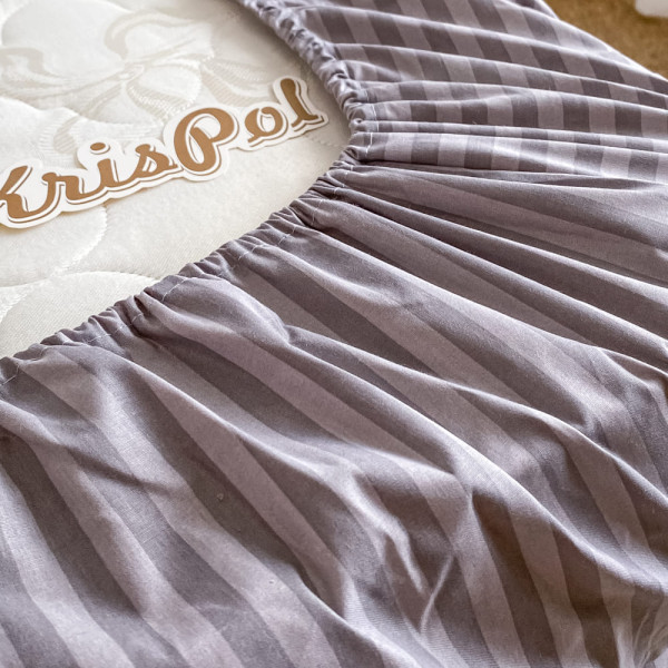 Двоспальне простирадло на резинці ™Кіт Муркіт, бязь 1067-160 Асфальтова смужка