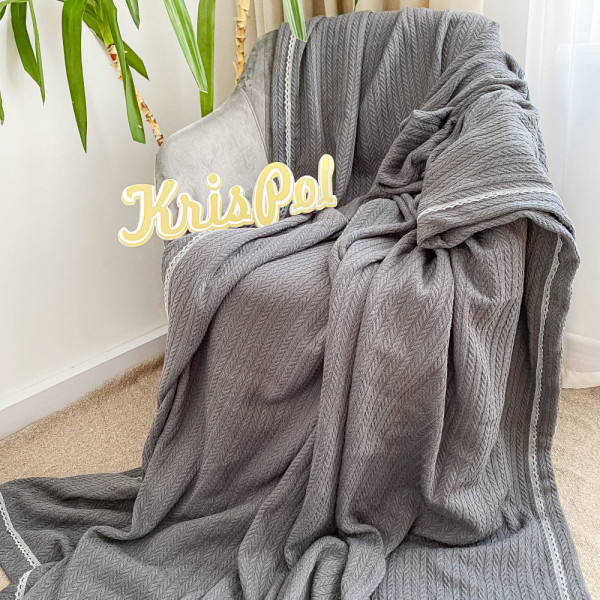 Плед-покривало 300*240 см косичка з мереживом ™Кіт Муркіт, 1331 Графіт
