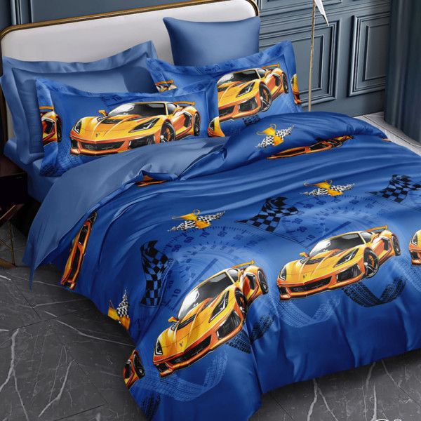 Дитяча півтораспальна постільна білизна ™Кіт Муркіт, бязь 615129 Жовта машина